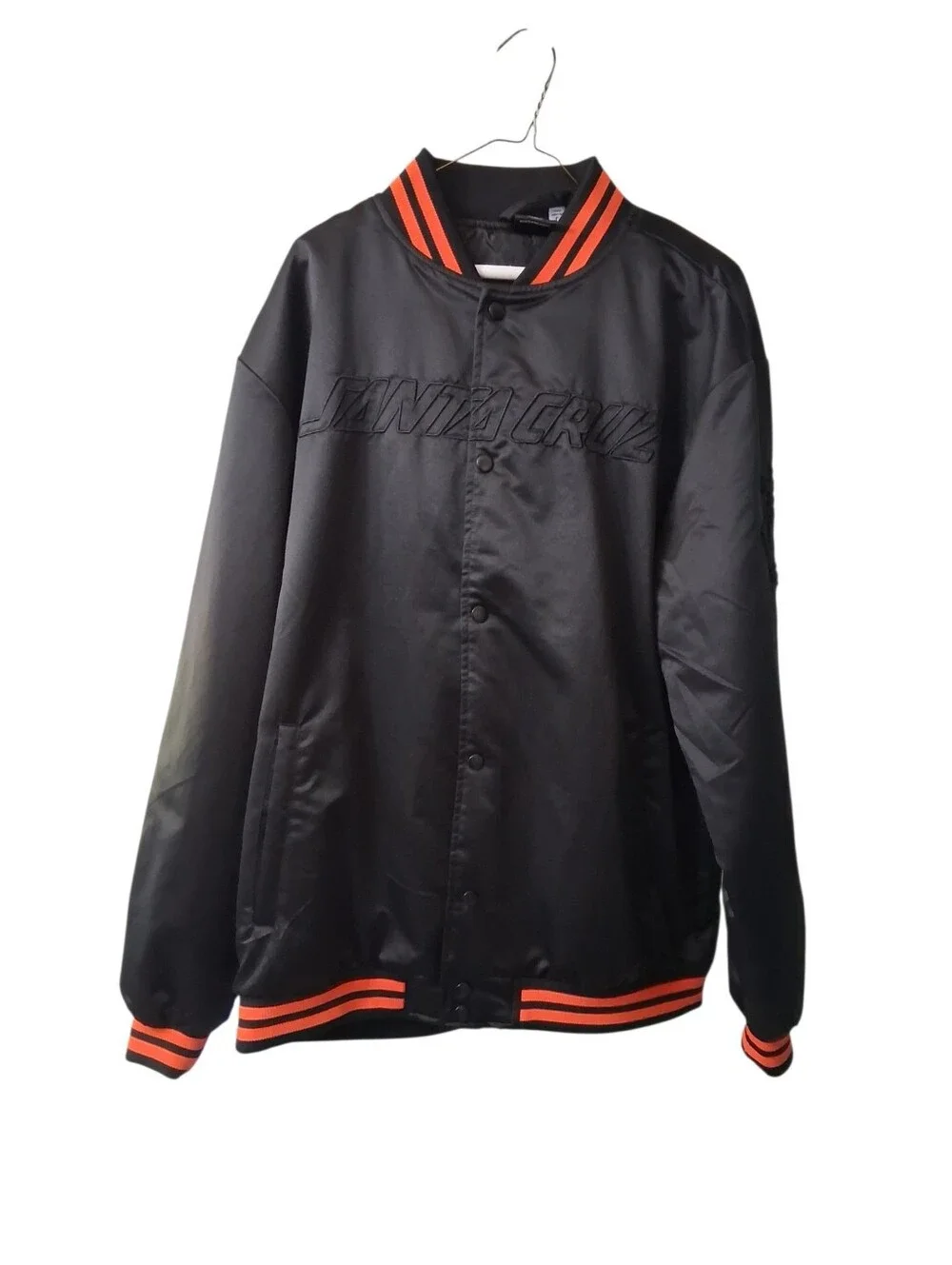 Santa Cruz Skateboards Black Bomber Jacket with Orange Stripe Trim Large
